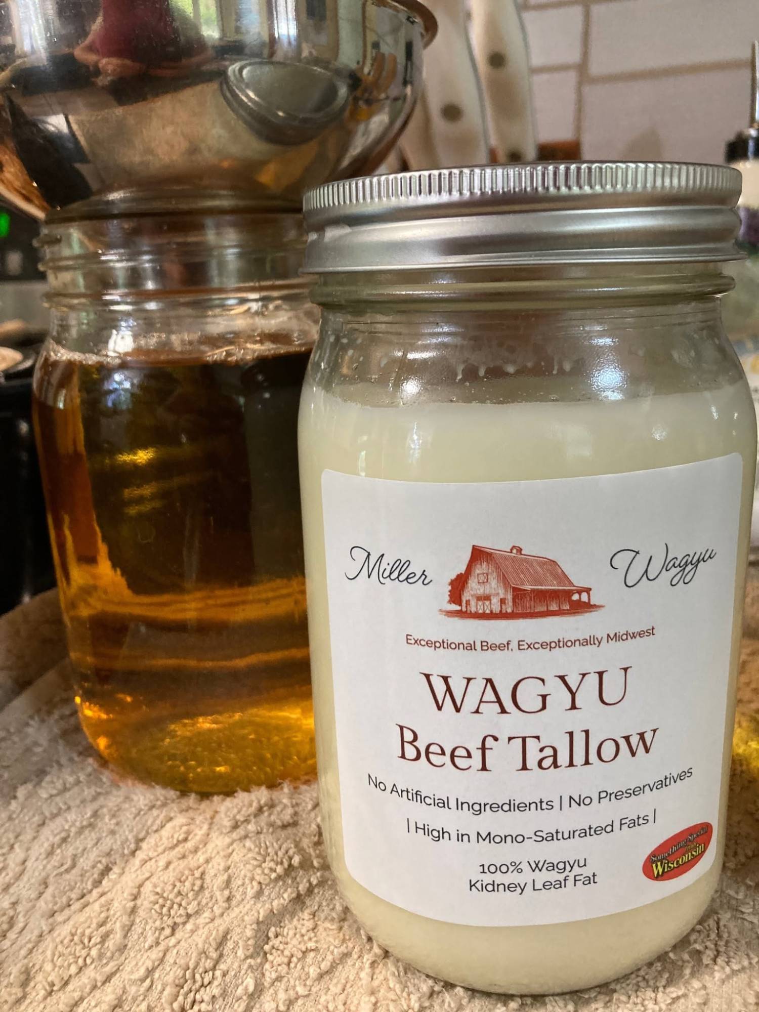 Jar of Miller Wagyu beef tallow
